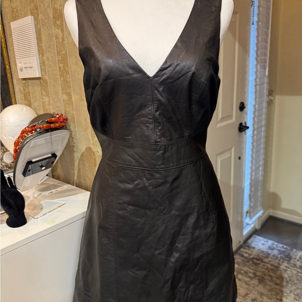 BCBG Elegant Black genuine Leather Dress Size Medium Bodycon